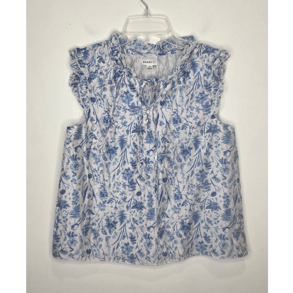 Bailey 44 blue white floral toile sleeveless blouse - small